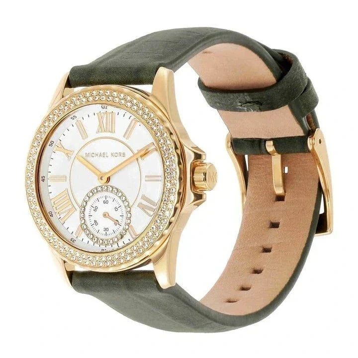  Shop Authentic Michael Kors Mini Everest Crystals White Dial Green Leather Strap Watch for Women - MK4720 - Luxxuri