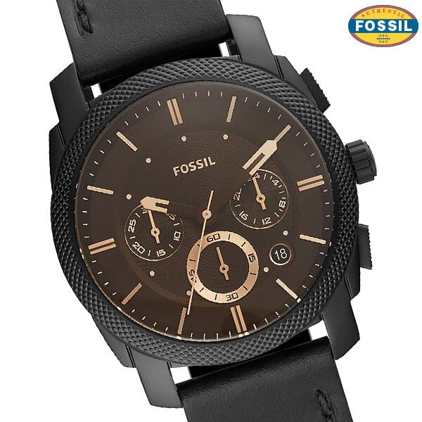  Shop Authentic Fossil Machine Chronograph Black Dial Black Leather Strap Watch for Men - FS5586 - Luxxuri