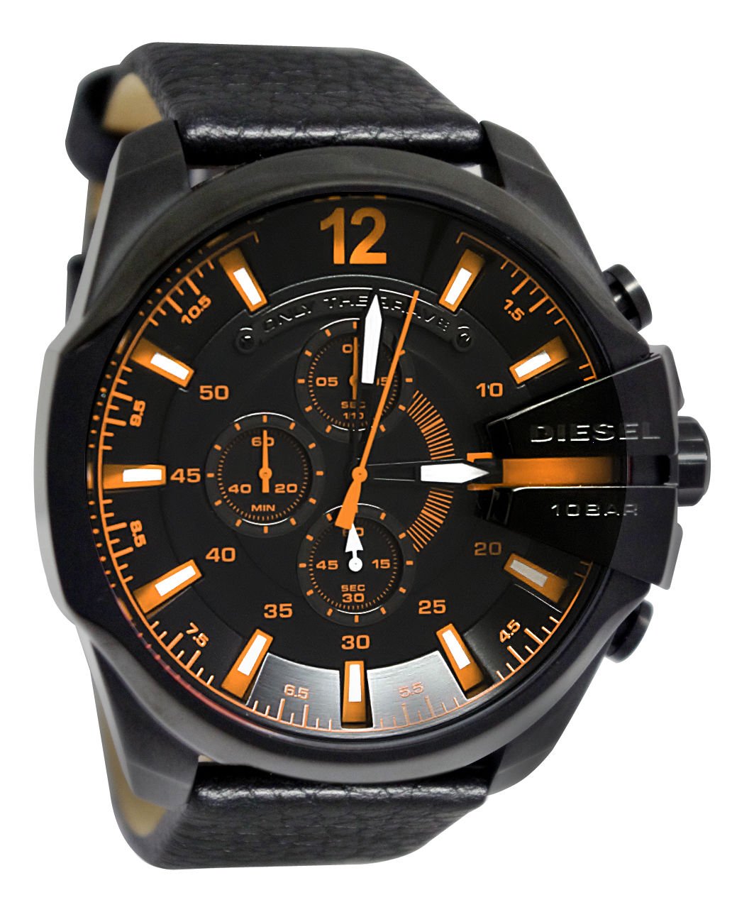  Shop Authentic Diesel Mega Chief Chronograph Black Dial Black Leather Strap Watch For Men - DZ4291 - Luxxuri