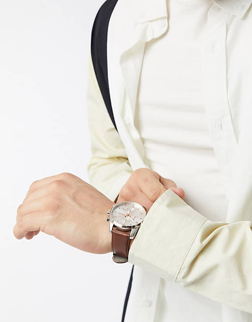  Shop Authentic Hugo Boss Skymaster White Dial Brown Leather Strap Watch for Men - 1513786 - Luxxuri