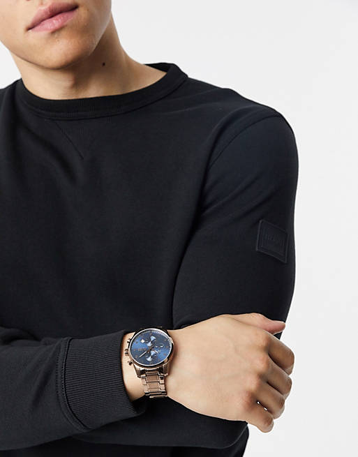 Shop Authentic Hugo Boss Skymaster Blue Dial Brown Steel Strap Watch for Men - 1513788 - Luxxuri