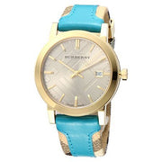  Shop Authentic Burberry Heritage Gold Dial Blue Leather Strap Watch for Women - BU9112 - Luxxuri
