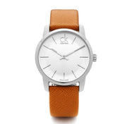  Shop Authentic Calvin Klein City Silver Dial Light Brown Leather Strap Watch For Women- K2G23120 - Luxxuri