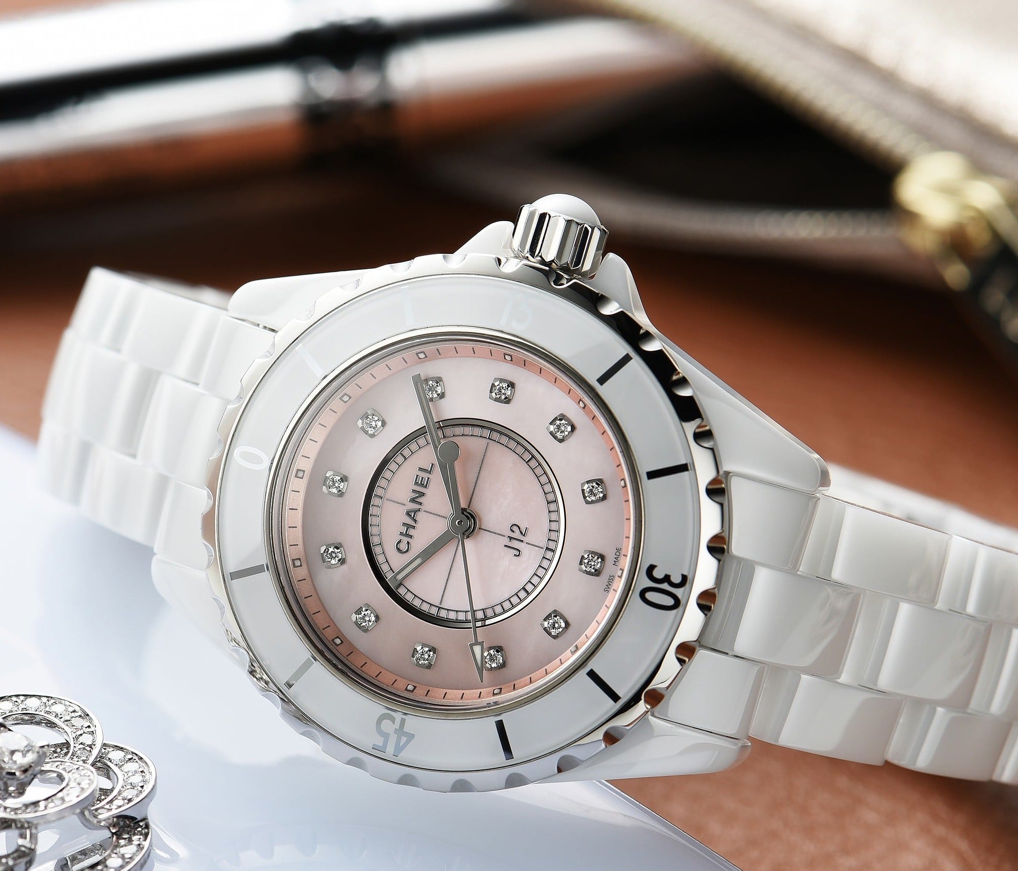  Shop Authentic Chanel J12 Quartz Diamonds Pink Dial White Steel Strap Watch for Women - J12 H5513 - Luxxuri