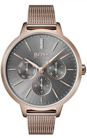  Shop Authentic Hugo Boss Symphony Grey Dial Gold Mesh Bracelet Watch for Women - 1502424 - Luxxuri