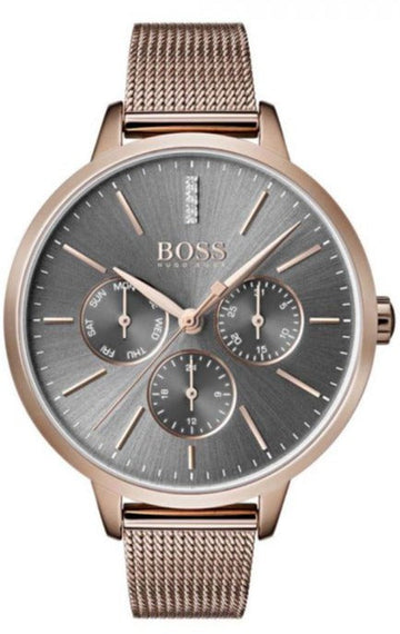  Shop Authentic Hugo Boss Symphony Grey Dial Gold Mesh Bracelet Watch for Women - 1502424 - Luxxuri