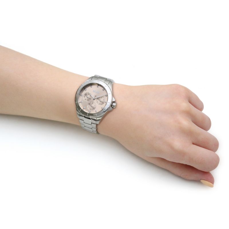 Shop Authentic Hugo Boss Premiere Rose Gold Dial Silver Steel Strap Watch for Women - 1502444 - Luxxuri
