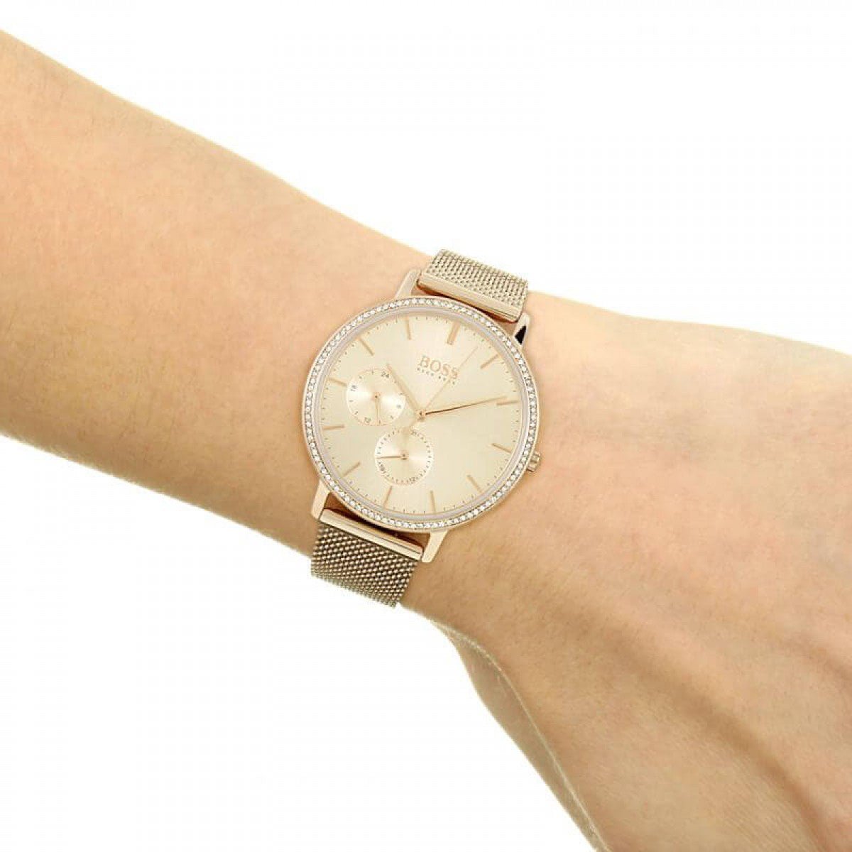  Shop Authentic Hugo Boss Infinity Carnation Gold Dial Gold Mesh Bracelet Watch for Women - 1502519 - Luxxuri