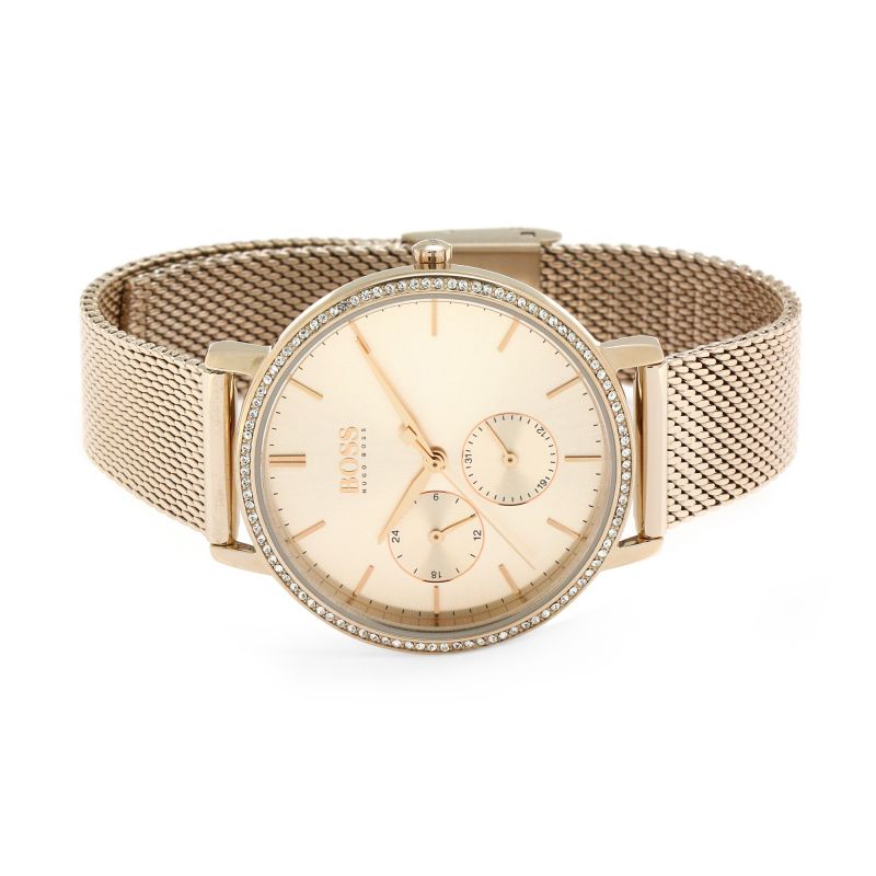  Shop Authentic Hugo Boss Infinity Carnation Gold Dial Gold Mesh Bracelet Watch for Women - 1502519 - Luxxuri