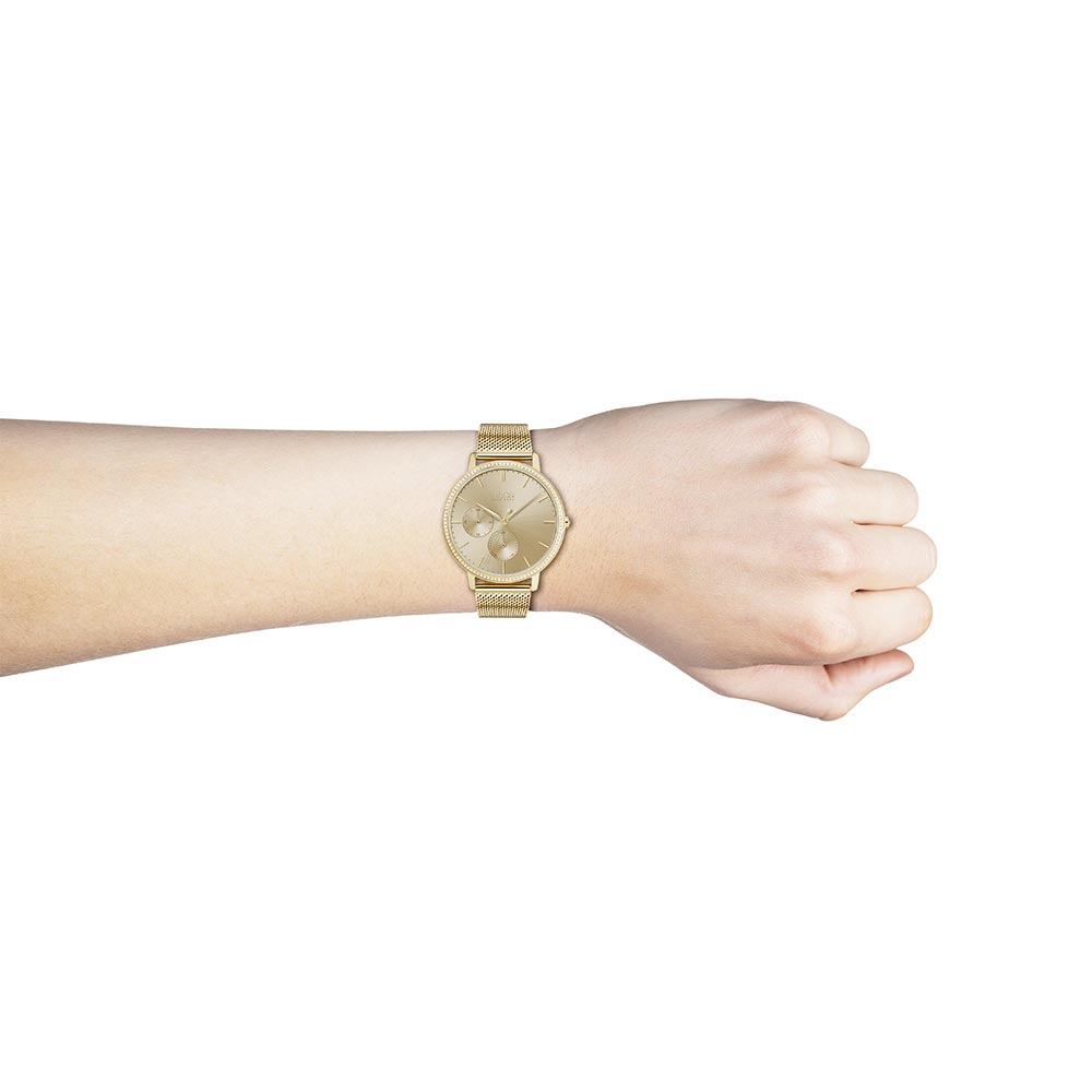  Shop Authentic Hugo Boss Infinity Gold Dial Gold Mesh Bracelet Watch for Women - 1502520 - Luxxuri