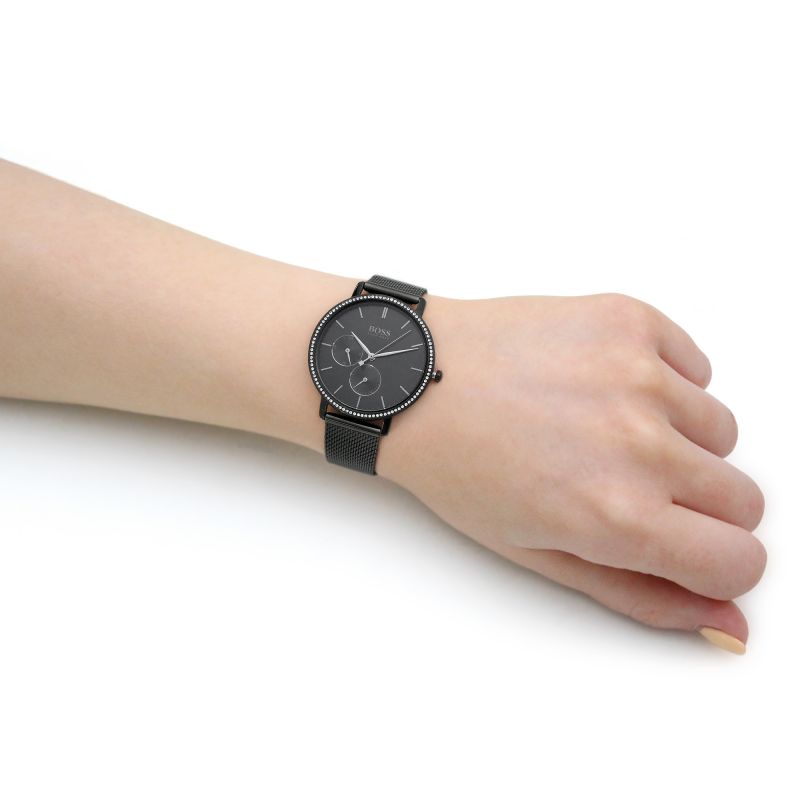  Shop Authentic Hugo Boss Infinity Black Dial Black Mesh Bracelet Watch for Women -1502521 - Luxxuri