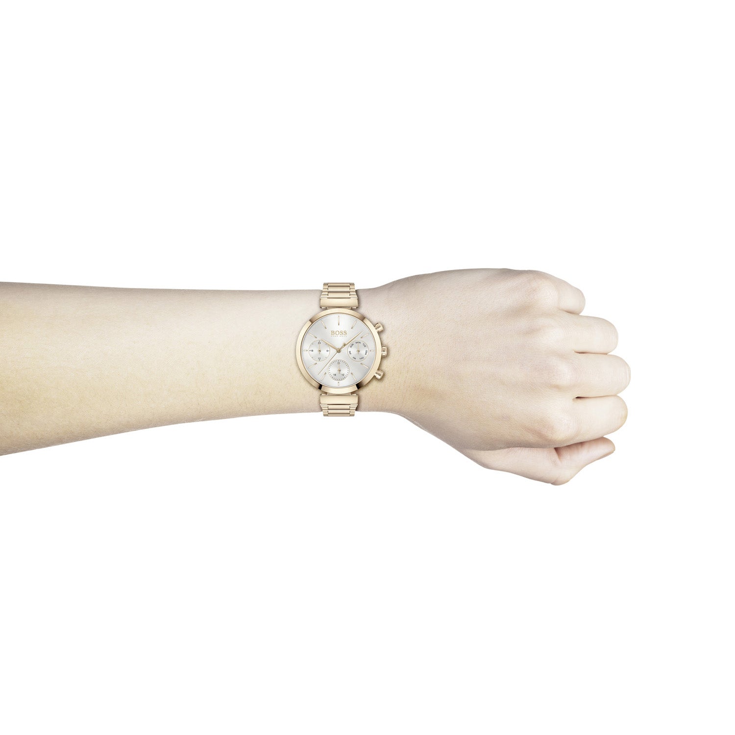  Shop Authentic Hugo Boss Flawless Quartz White Dial Gold Steel Strap Watch for Women -1502531 - Luxxuri