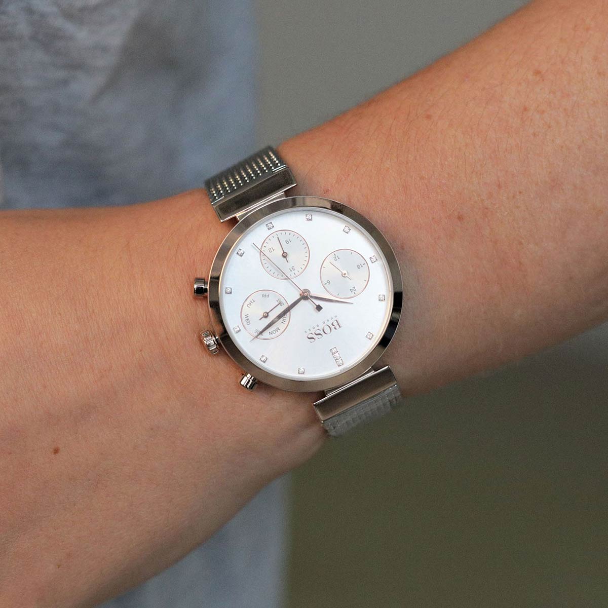  Shop Authentic Hugo Boss Flawless Silver Dial Silver Mesh Bracelet Watch for Women -1502551 - Luxxuri