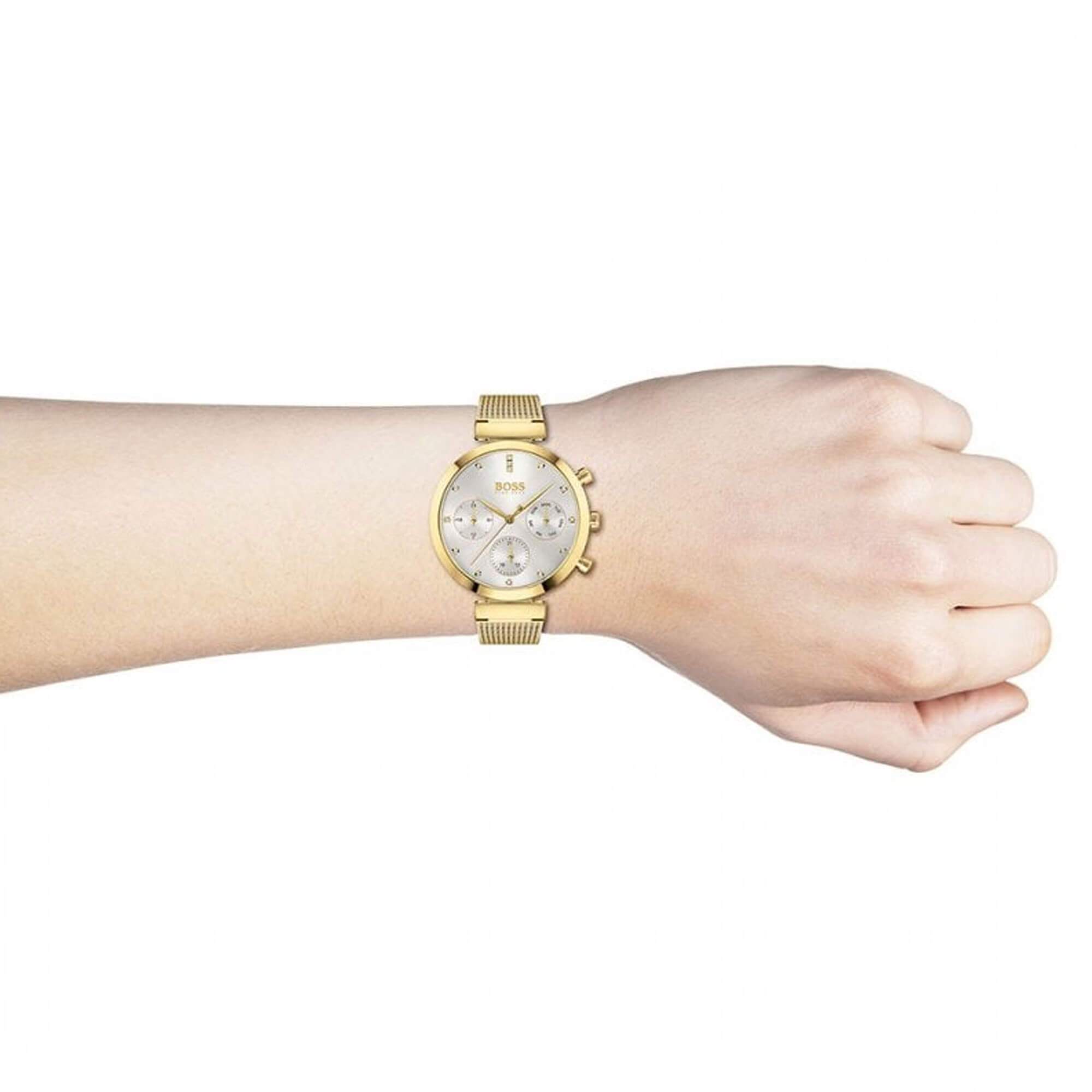  Shop Authentic Hugo Boss Flawless White Dial Gold Mesh Bracelet Watch for Women - 1502552 - Luxxuri