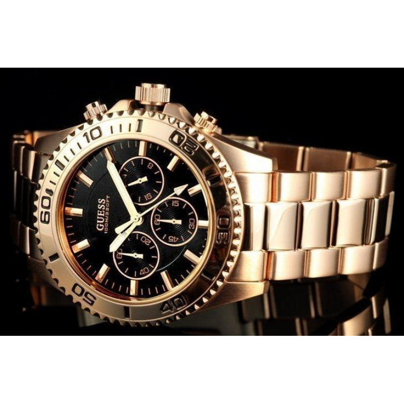  Shop Authentic Guess Chaser Chronograph Black Dial Rose Gold Steel Strap Watch for Men - W0170G3 - Luxxuri