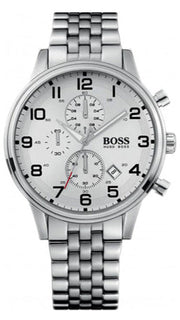  Shop Authentic Hugo Boss Aeroliner Chronograph White Dial Silver Steel Strap Watch For Men - 1512445 - Luxxuri