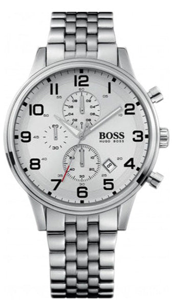 Shop Authentic Hugo Boss Aeroliner Chronograph White Dial Silver Steel Strap Watch For Men - 1512445 - Luxxuri