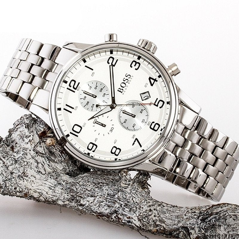  Shop Authentic Hugo Boss Aeroliner Chronograph Quartz White Dial Silver Steel Strap Watch For Men - HB1512445 - Luxxuri