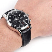  Shop Authentic Hugo Boss Aeroliner Chronograph Black Dial Black Leather Strap Watch For Men - 1512448 - Luxxuri