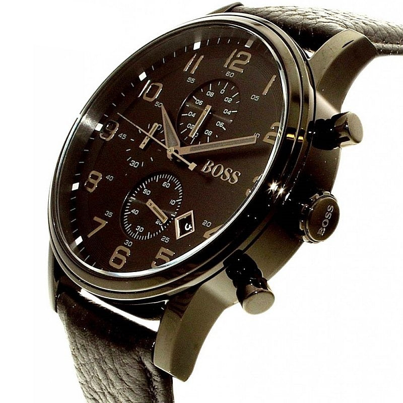  Shop Authentic Hugo Boss Blackout Chronograph Black Dial Black Leather Strap Watch For Men - HB1512567 - Luxxuri