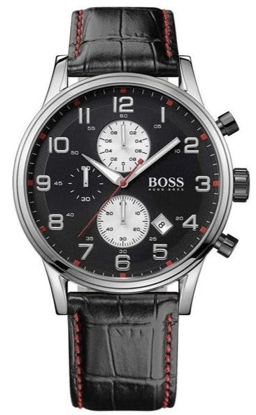  Shop Authentic Hugo Boss Aeroliner Black Dial Black Leather Strap Watch for Men - 1512631 - Luxxuri