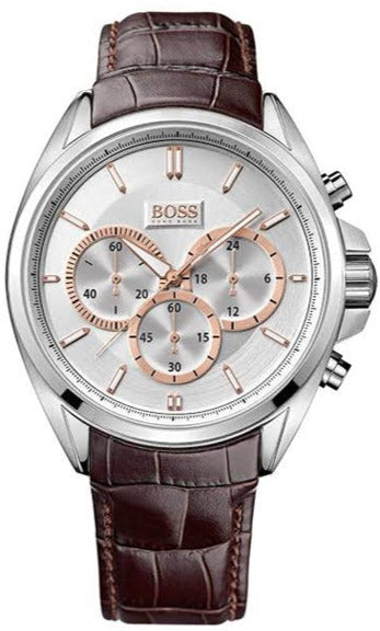  Shop Authentic Hugo Boss Driver Chronograph Silver Dial Brown Leather Strap Watch For Men - 1512881 - Luxxuri
