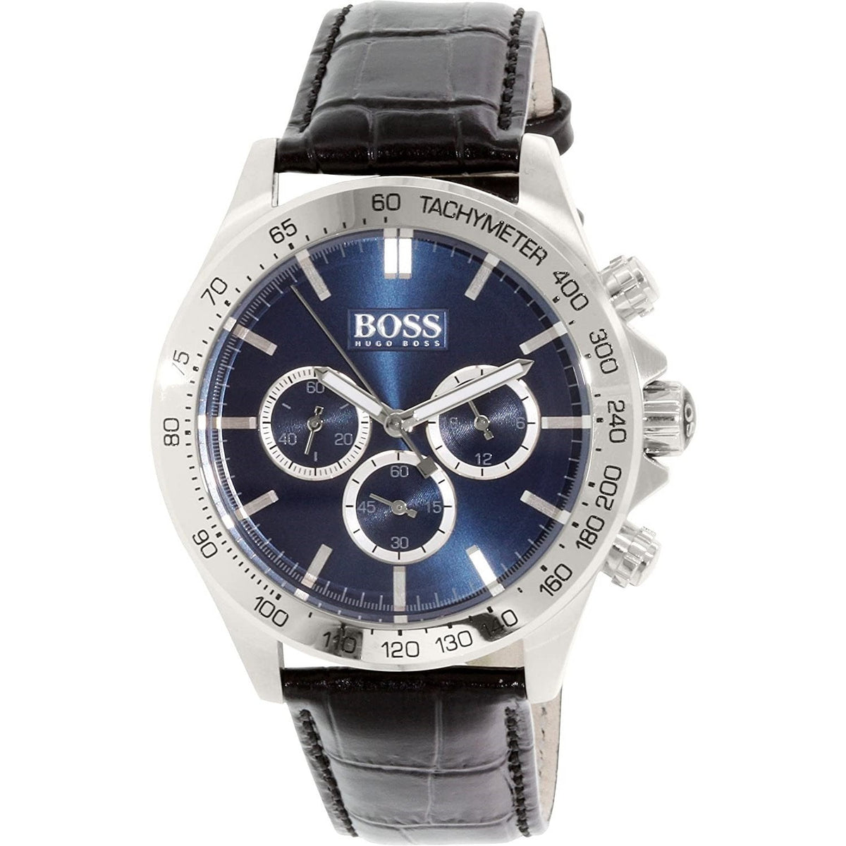  Shop Authentic Hugo Boss Ikon Blue Dial Black Leather Strap Watch for Men - 1513176 - Luxxuri