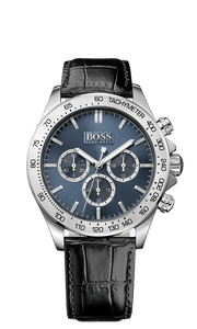  Shop Authentic Hugo Boss Ikon Blue Dial Black Leather Strap Watch for Men - 1513176 - Luxxuri