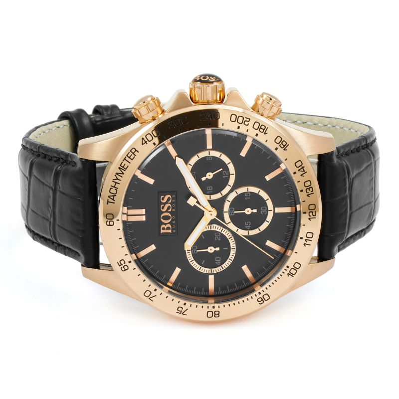  Shop Authentic Hugo Boss Ikon Black Dial Black Leather Strap Watch for Men - 1513179 - Luxxuri
