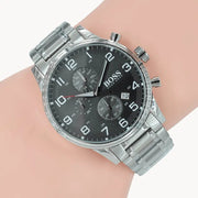  Shop Authentic Hugo Boss Aeroliner Black Dial Silver Steel Strap Watch for Men - 1513181 - Luxxuri