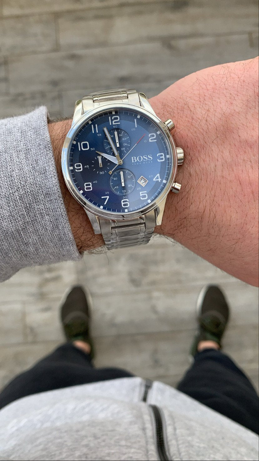  Shop Authentic Hugo Boss View Chronograph Blue Dial Silver Steel Strap Watch For Men - 1513989 - Luxxuri