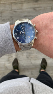  Shop Authentic Hugo Boss View Chronograph Blue Dial Silver Steel Strap Watch For Men - 1513989 - Luxxuri