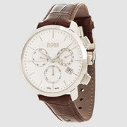  Shop Authentic Hugo Boss Slim Chronograph White Dial Brown Leather Strap Watch For Men - 1513263 - Luxxuri