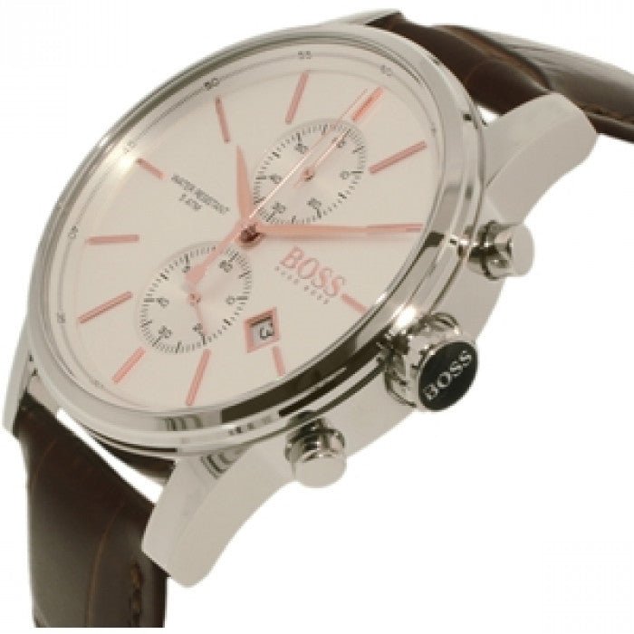  Shop Authentic Hugo Boss Jet White Dial Brown Leather Strap Watch for Men - 1513280 - Luxxuri