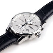 Shop Authentic Hugo Boss Jet Silver Dial Black Leather Strap Watch for Men - 1513282 - Luxxuri