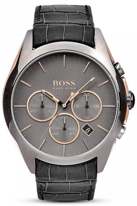  Shop Authentic Hugo Boss Onyx Grey Dial Black Leather Strap Watch for Men - 1513366 - Luxxuri