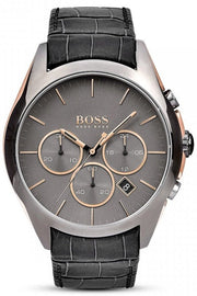  Shop Authentic Hugo Boss Onyx Grey Dial Black Leather Strap Watch for Men - 1513366 - Luxxuri