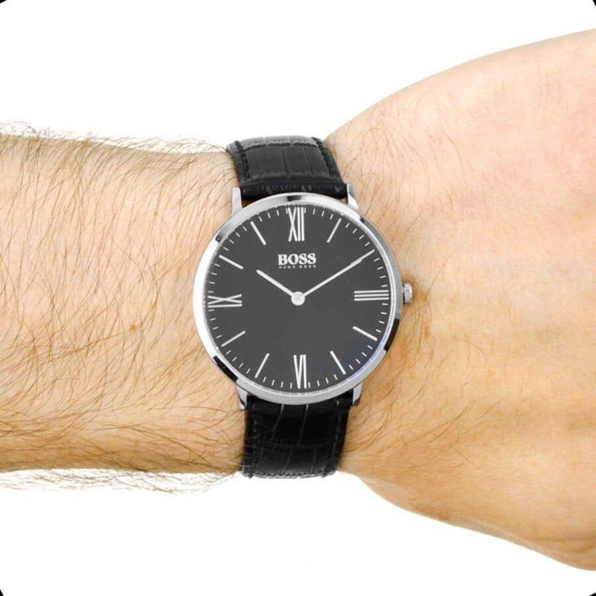  Shop Authentic Hugo Boss Jackson Black Dial Black Leather Strap Watch for Men - 1513369 - Luxxuri