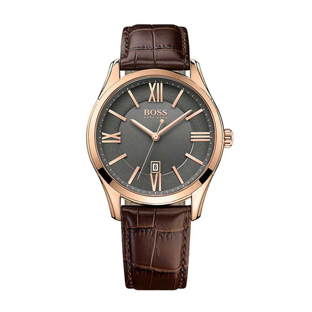  Shop Authentic Hugo Boss Ambassador Grey Dial Brown Leather Strap Watch for Men - 1513387 - Luxxuri