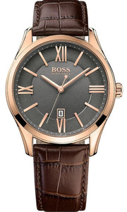  Shop Authentic Hugo Boss Ambassador Grey Dial Brown Leather Strap Watch for Men - 1513387 - Luxxuri