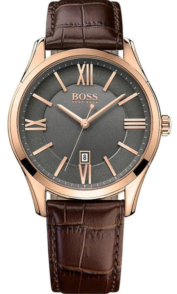  Shop Authentic Hugo Boss Ambassador Grey Dial Brown Leather Strap Watch for Men - 1513387 - Luxxuri