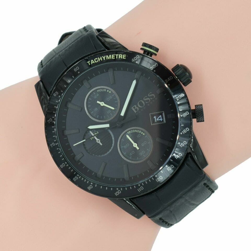  Shop Authentic Hugo Boss Rafale Chronograph Black Dial Black Leather Strap Watch For Men - 1513389 - Luxxuri