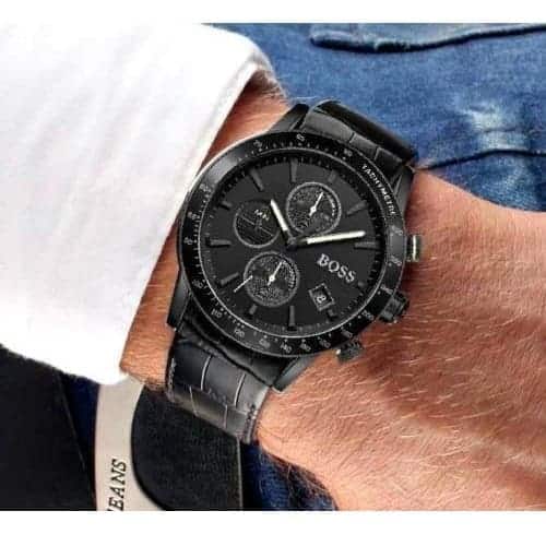  Shop Authentic Hugo Boss Rafale Chronograph Black Dial Black Leather Strap Watch For Men - 1513389 - Luxxuri