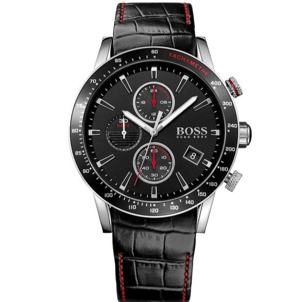  Shop Authentic Hugo Boss Rafale Chronograph Black Dial Black Leather Strap Watch For Men - 1513390 - Luxxuri