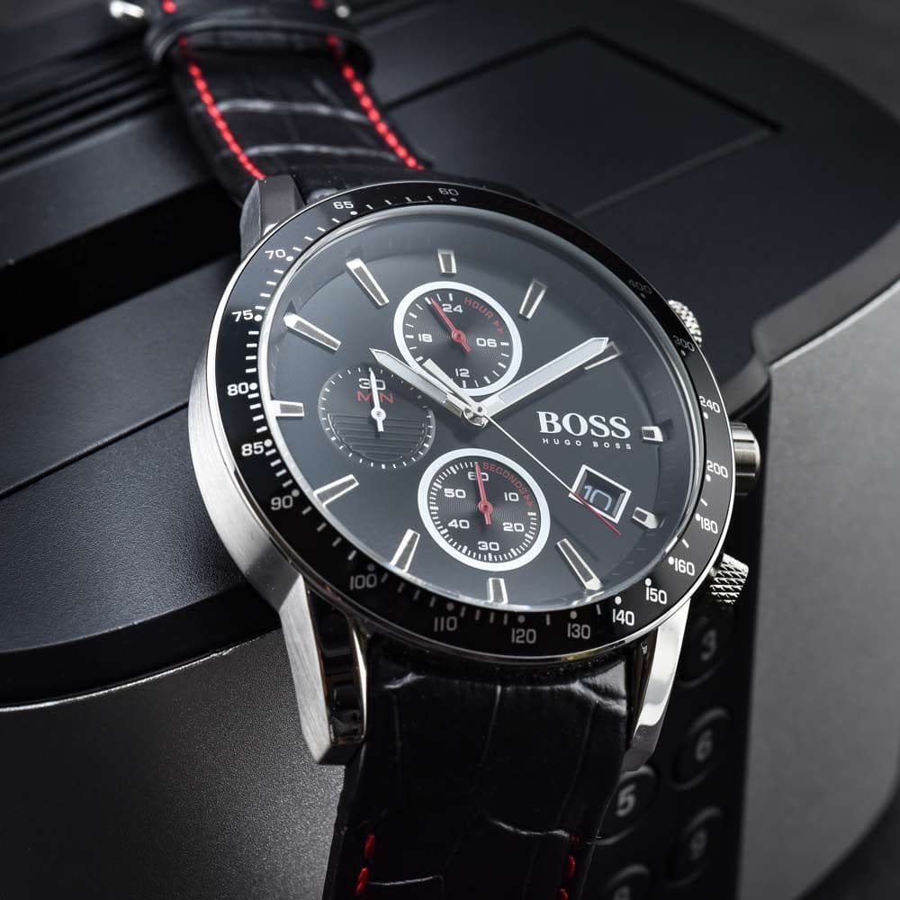  Shop Authentic Hugo Boss Rafale Chronograph Black Dial Black Leather Strap Watch For Men - 1513390 - Luxxuri
