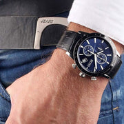  Shop Authentic Hugo Boss Rafale Chronograph Blue Dial Black Leather Strap Watch For Men - 1513391 - Luxxuri