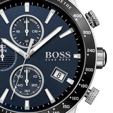  Shop Authentic Hugo Boss Rafale Chronograph Blue Dial Black Leather Strap Watch For Men - 1513391 - Luxxuri