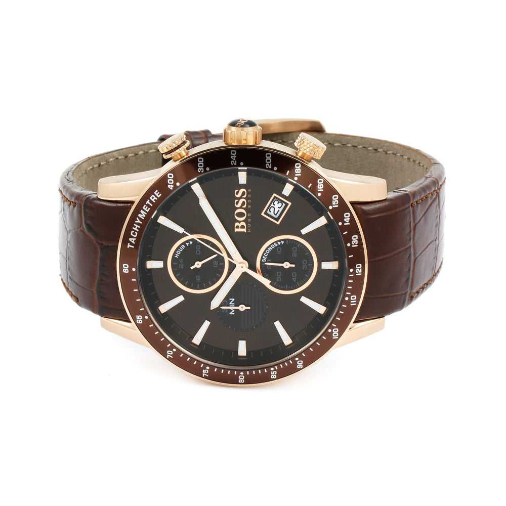  Shop Authentic Hugo Boss Rafale Chronograph Brown Dial Brown Leather Strap Watch For Men - 1513392 - Luxxuri