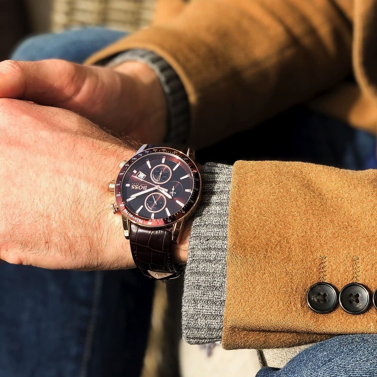  Shop Authentic Hugo Boss Rafale Chronograph Brown Dial Brown Leather Strap Watch For Men - 1513392 - Luxxuri