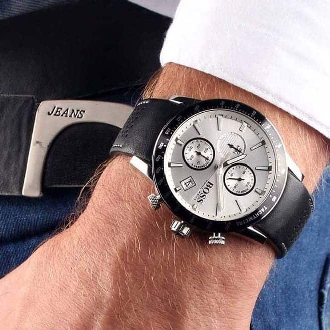 Shop Authentic Hugo Boss Rafale Chronograph Quartz Silver Dial Black Leather Strap Watch For Men - 1513403 - Luxxuri